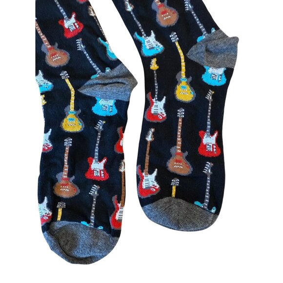 Mens Black Crew Socks With Colorful Electric Guitar Pattern Musician Rock Band A - Picture 5 of 6